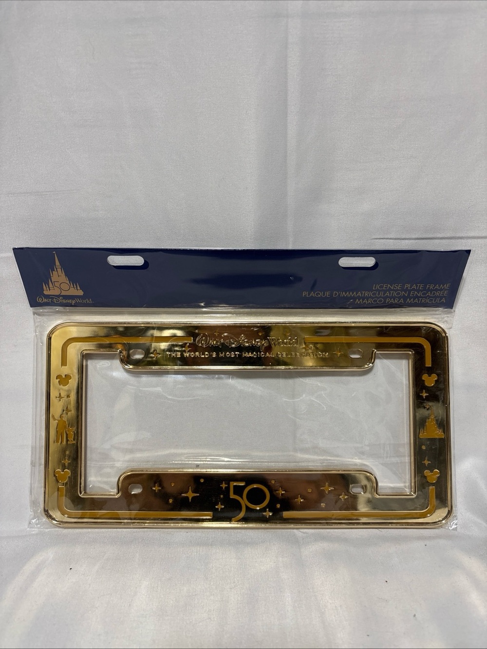 Disney 50th Anniversary Gold License Plate Frame New Sealed